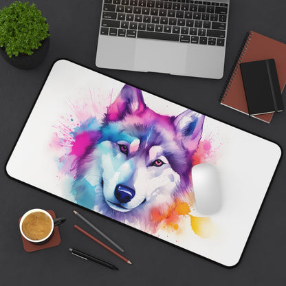 "Adorable Husky Haven Desk Mat for Vibrant Workspace Decor"