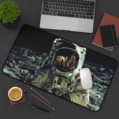 "Spaceman Adventure Desk Mat - Add cosmic flair to your workspace with spaceman floating among stars, inspiring creativity."