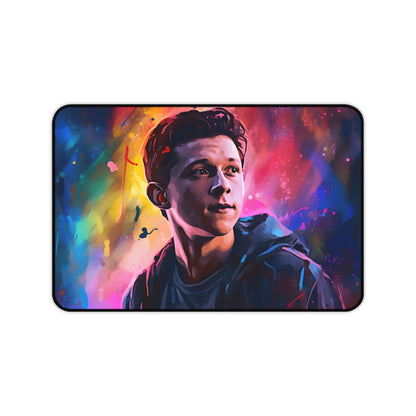 "Tom Holland watercolor neon colors desk mat - vibrant and durable workspace accessory"