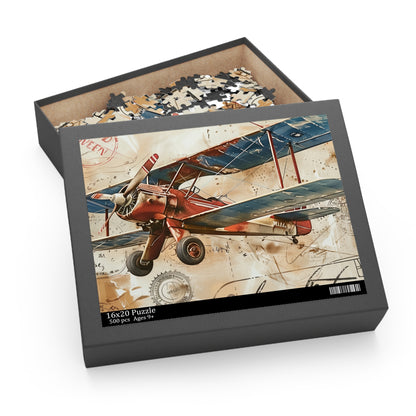 "Vintage Airplane Travel Stamp Puzzle for Aviation Enthusiasts and Travel Lovers"