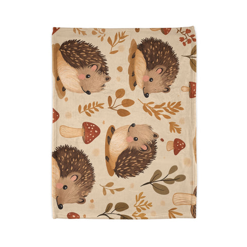 Woodland Hedgehogs & Toadstool Mushrooms Plush Fleece Throw Blanket - View 4 | Prints With Passion