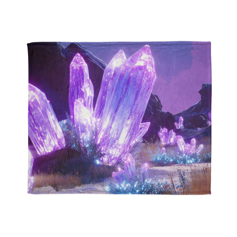 Neon Crystals Blooming in Wasteland Plush Fleece Throw Blanket