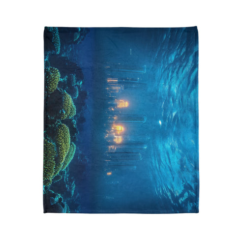 Sunken City Glowing through Coral Reef Plush Fleece Throw Blanket