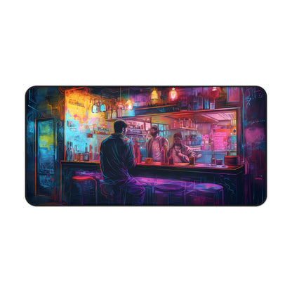 "Vibrant neon watercolor desk mat adds color and protection to workspace"