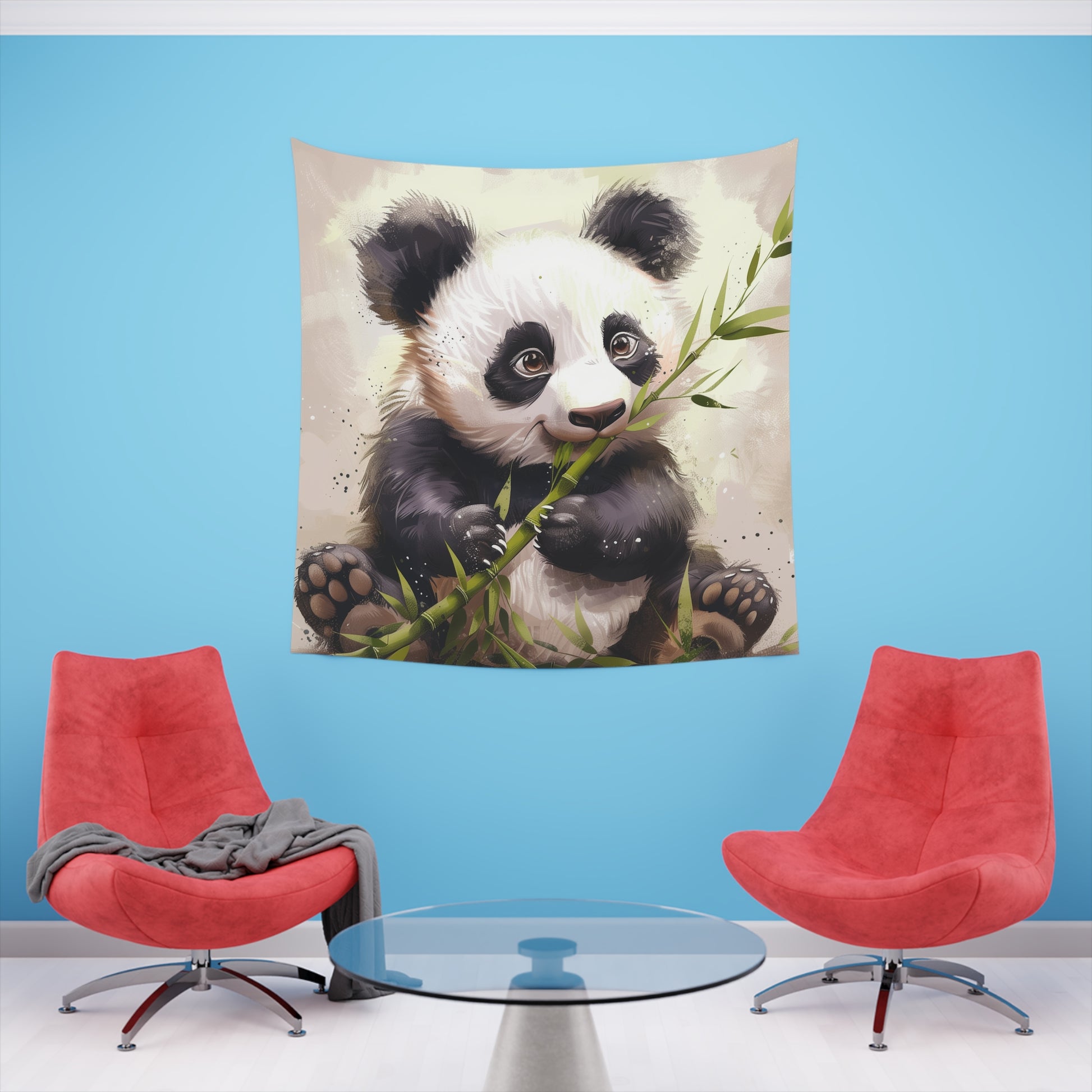 Panda Picnic: A Bamboo Feast Tapestry | Wall Tapestry | All Over Print, AOP, Decor, Halloween, Home & Living, Home Decor, Indoor, Spring Essentials, Sublimation, Tapestry | Prints with Passion