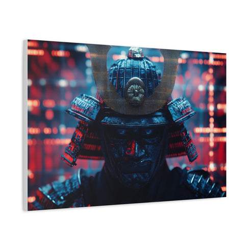 Samurai Helmet over Digital Grid — Canvas Wall Art — Product Detail View 6