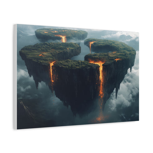 Floating Islands Orbiting a Volcano Stretched Canvas Wall Art