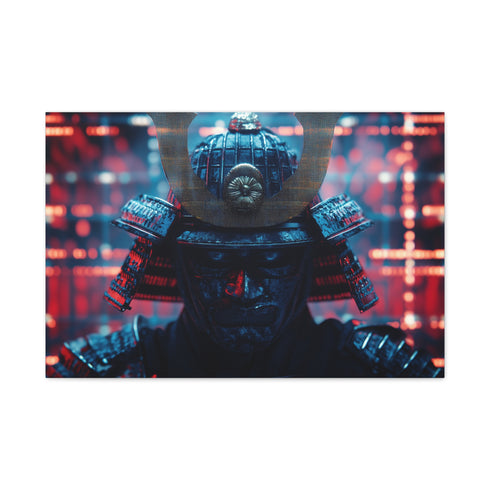 Samurai Helmet over Digital Grid — Canvas Wall Art — Living Room Wall Lifestyle View