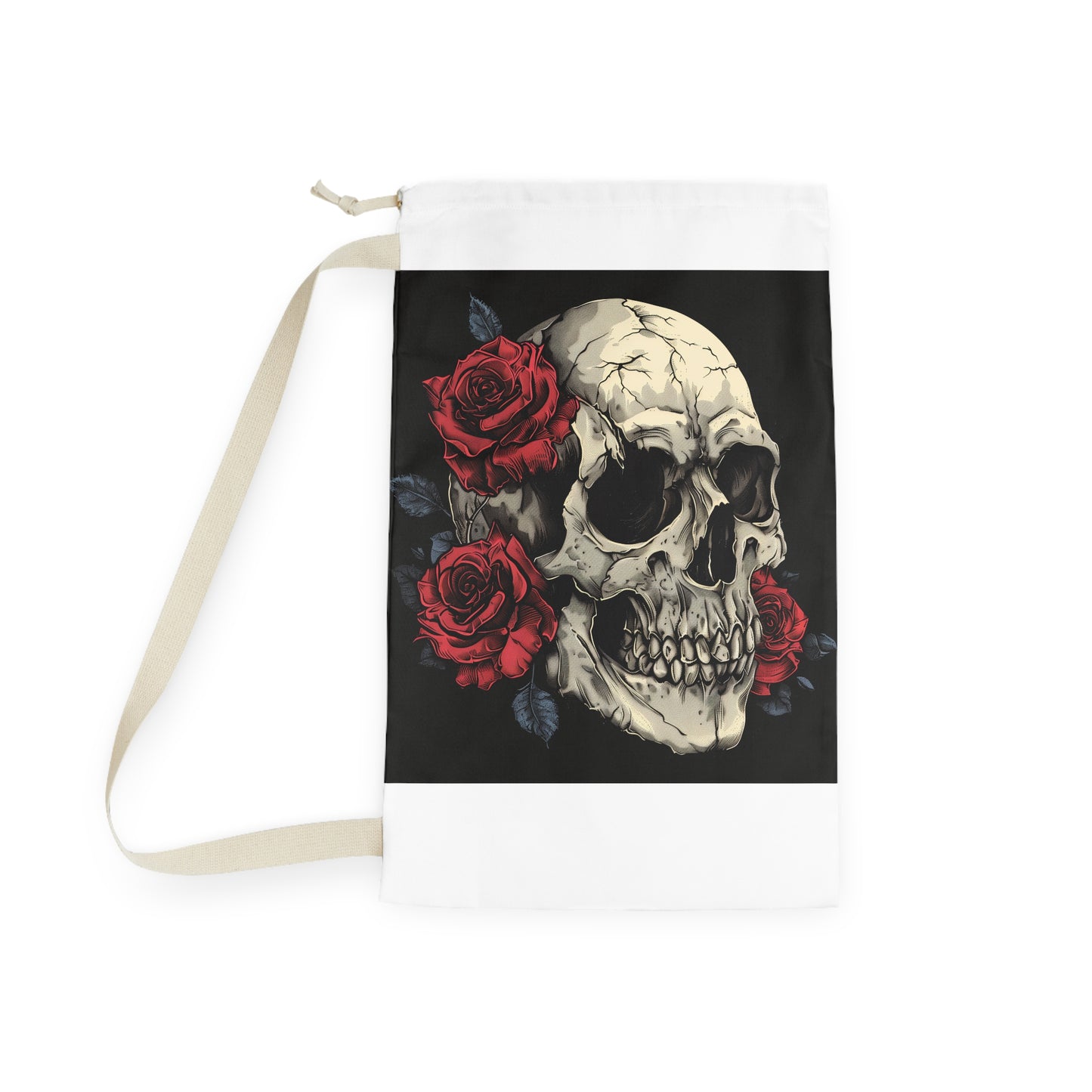 Skull and Rose Gothic Laundry Bag - Dark romance meets practicality for gothic enthusiasts.