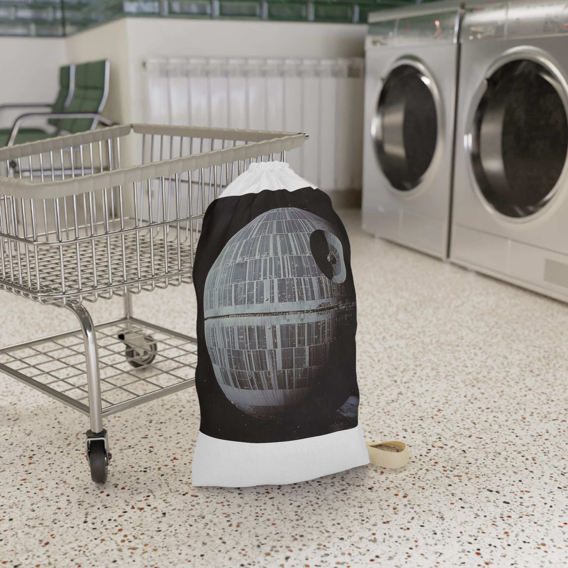 Star Wars Death Star laundry bag - Add fun to chores with this unique laundry bag featuring the iconic Death Star design. Ideal for any Star Wars fan.