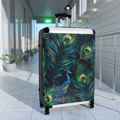 Vibrant Blue Peacock Feathers Suitcase