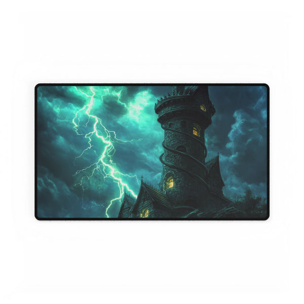 Tower Wrapped in Lightning Serpents — XL & XXL Desk Mat — Gaming & Workspace Desk Setup View