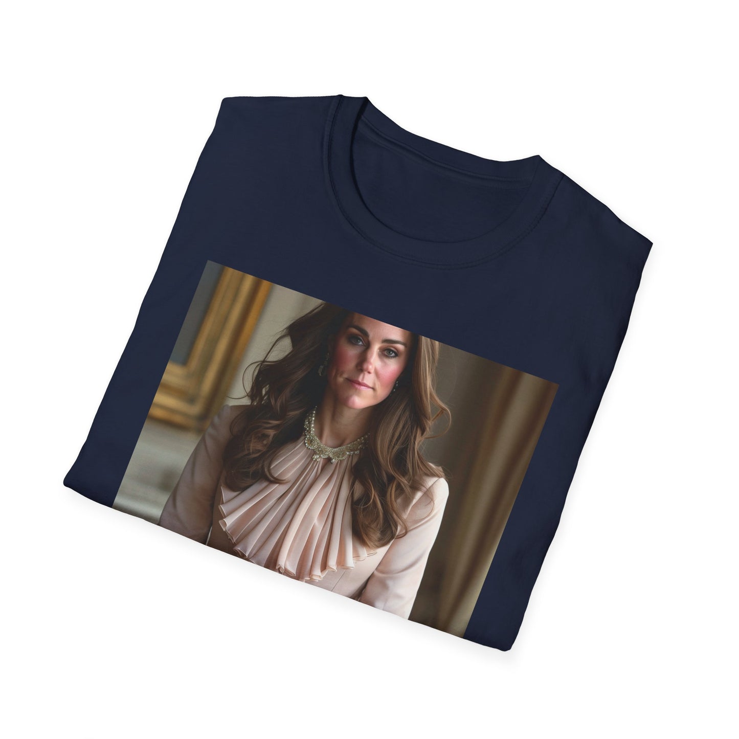 Royal Tapestry: The Enduring Legacy of Kate Middleton T-shirt featuring soft brushstrokes and sophisticated color palette inspired by the Duchess of Cambridge's radiant smile and impeccable style. Embrace timeless elegance and inner strength with this captivating tee.