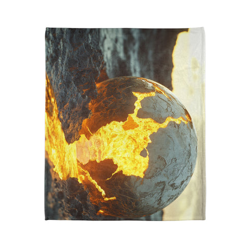 Crumbling Planet Leaking Golden Lava — Plush Fleece Throw Blanket — Product Detail View 7