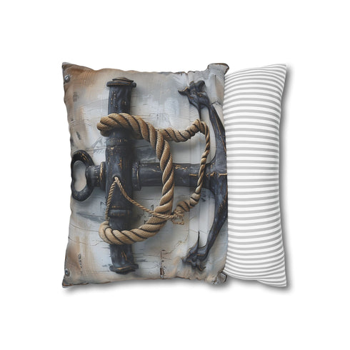 Nautical Anchor — Faux Suede Cushion Cover — Soft Brushed Fabric Texture Close-Up
