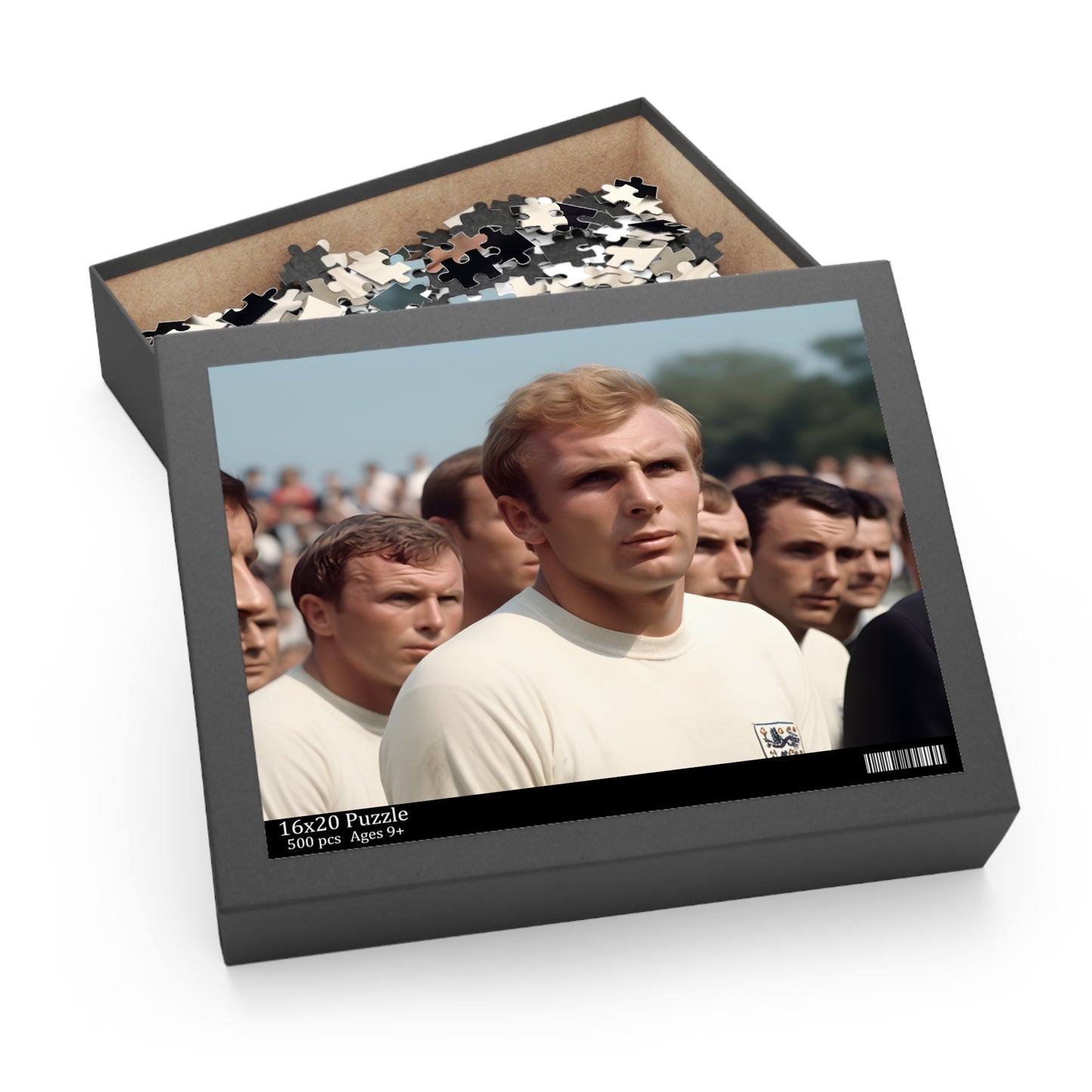 "Bobby Moore World Cup Puzzle - Commemorate England's 1966 victory with this iconic jigsaw puzzle of Bobby Moore celebrating the win"