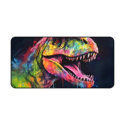 "Vibrant Trex Neon Glow Desk Mat - Watercolor colors add personality while protecting from scratches and spills"