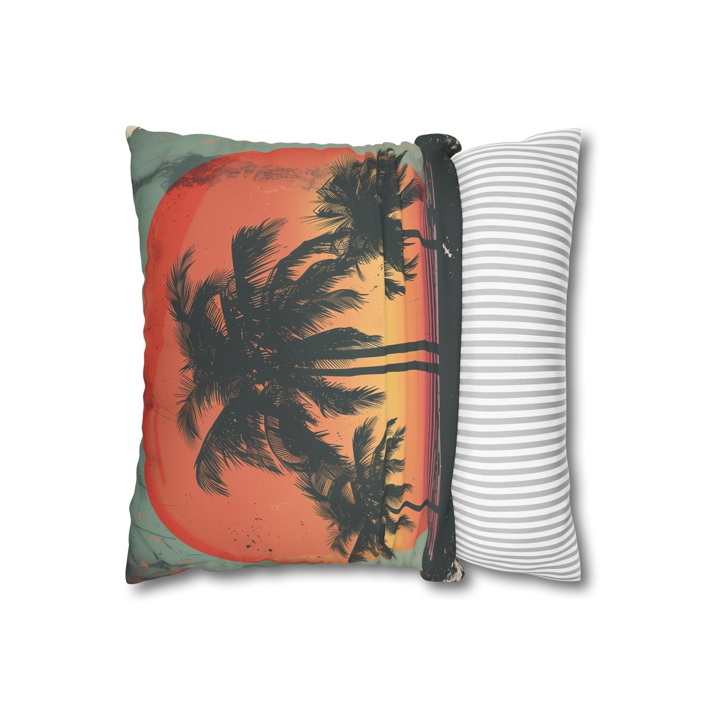 "Sunset Palms Pillowcase - Vintage beach vibes with palm tree design, high-quality material, perfect for all seasons. Makes a great gift! Shop now."