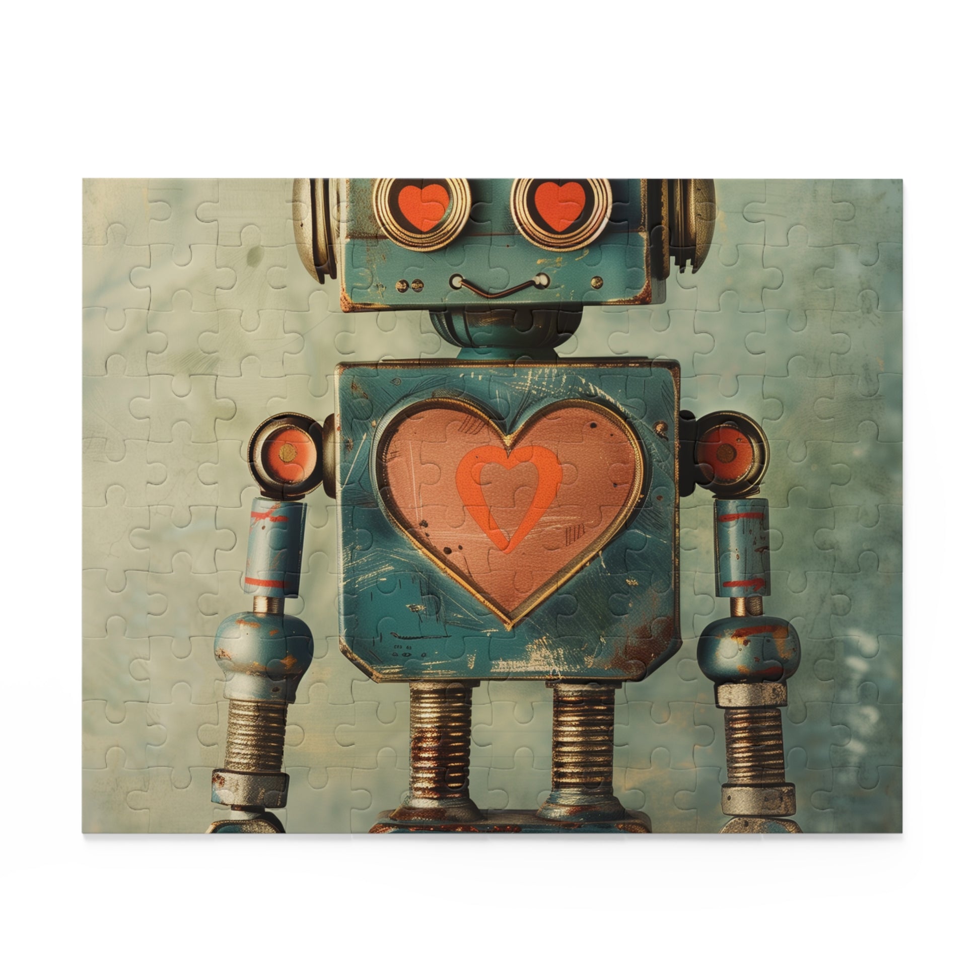 Retro Robot Love Puzzle - Charming jigsaw of robot with heart symbol, ideal for robot enthusiasts & puzzle lovers