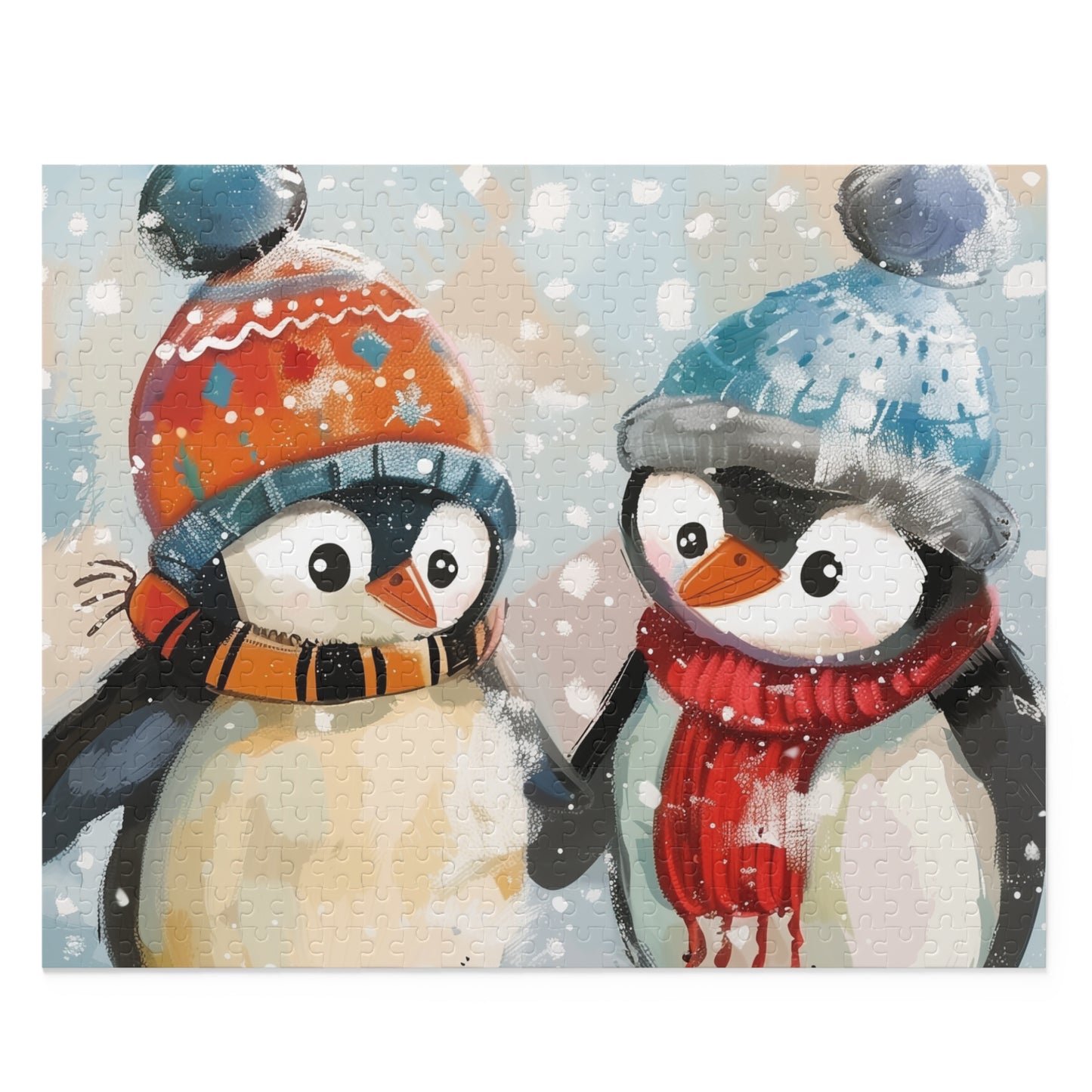 "Adorable Penguin Pals Puzzle for Winter Fun - Cute penguins in hats and scarves, perfect indoor activity for all ages"