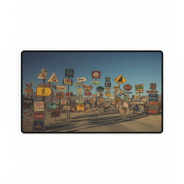 Desert Road with Endless Signs — XL & XXL Desk Mat — Gaming & Workspace Desk Setup View