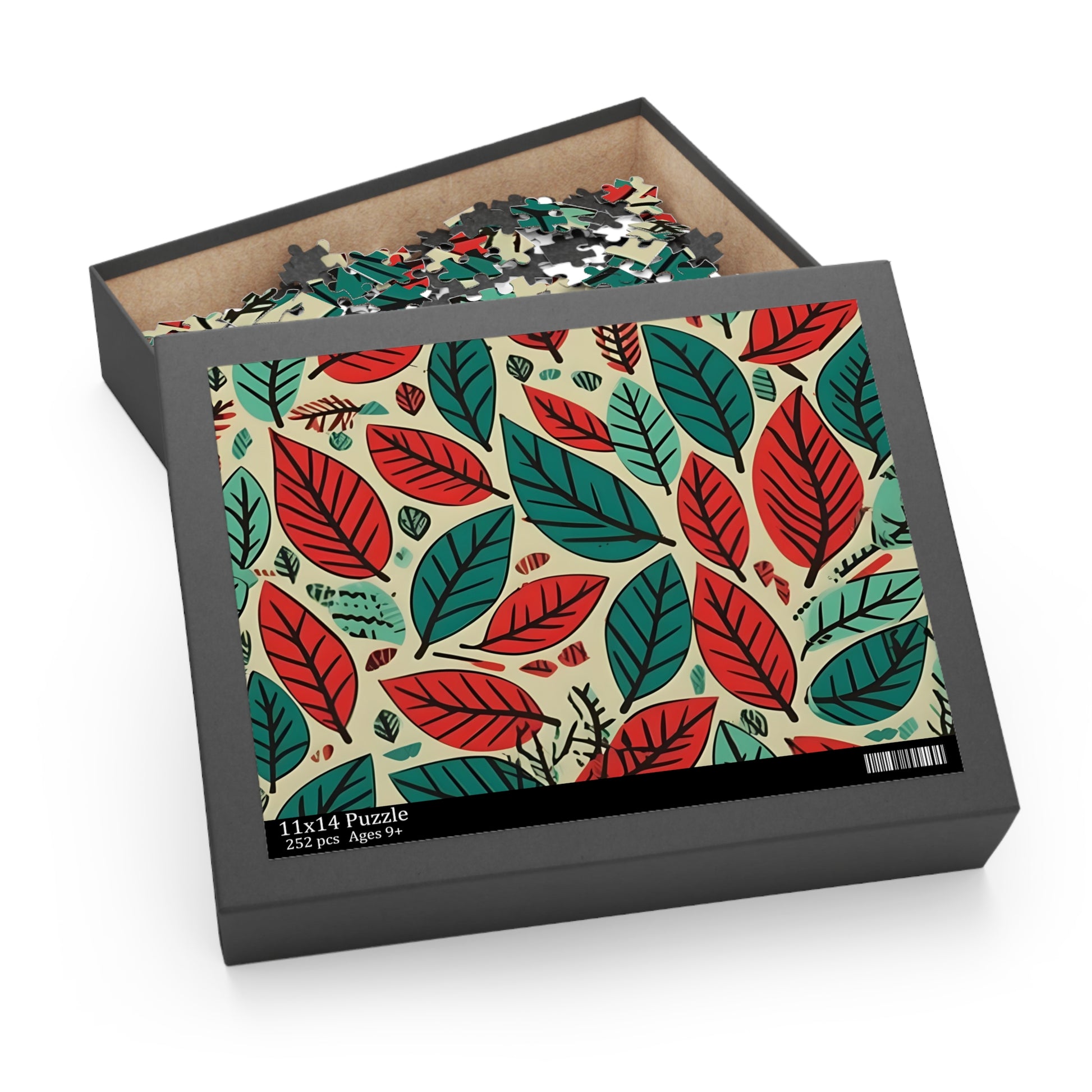 "Unique Dirty Ferret Leaf Puzzle in Modern Green and Red Hues"