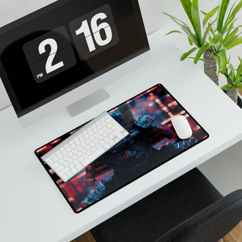 Samurai Helmet over Digital Grid — XL & XXL Desk Mat — Product Detail View 7