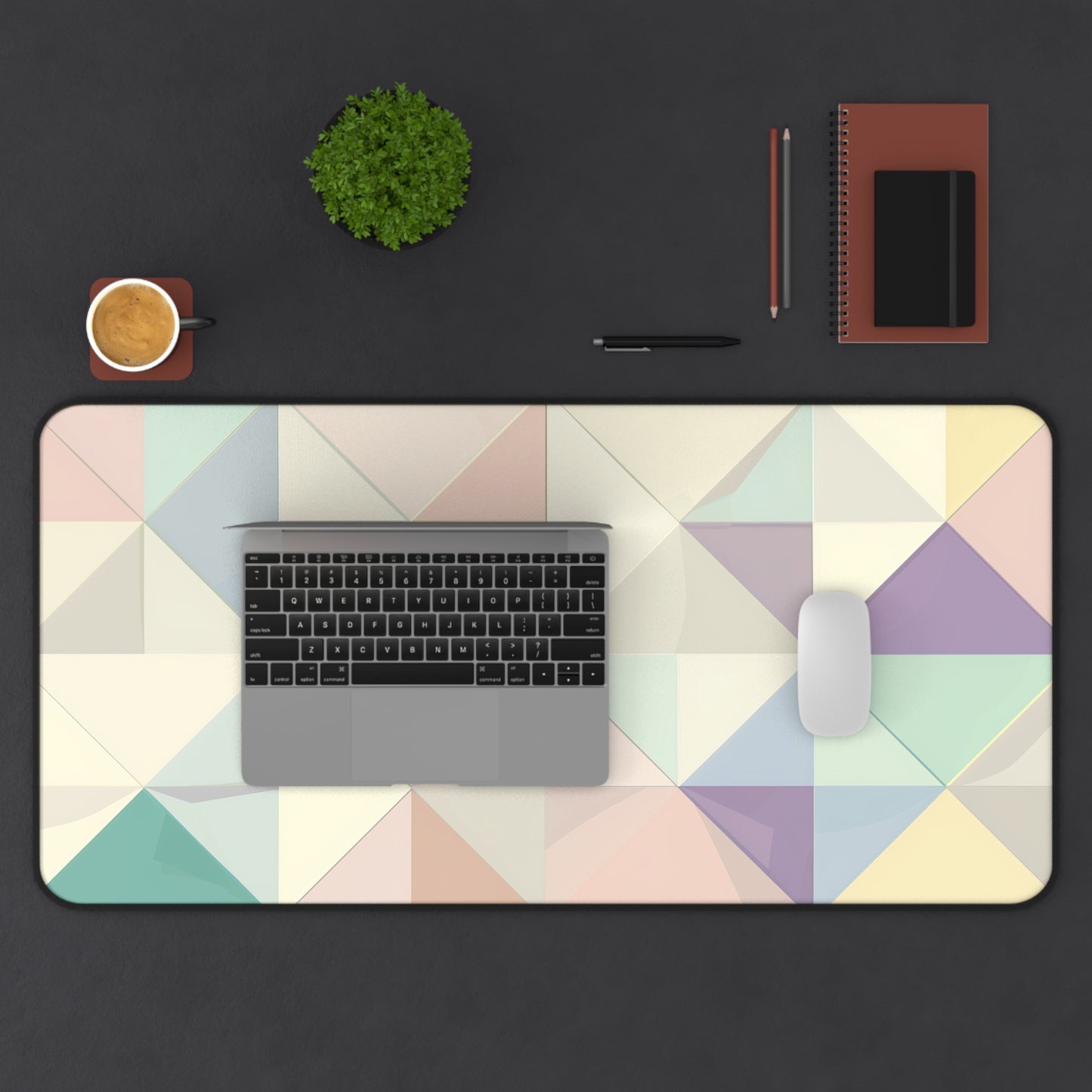 "Stylish Pastel Geo Desk Mat for Workspace Upgrade - Geometric Pattern Protects from Scratches and Spills"