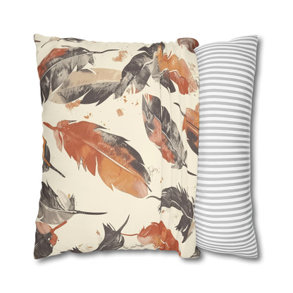 "Boho Feathers Pillow Case - Add bohemian elegance to your bedroom with this enchanting pillowcase featuring a seamless pattern of whimsical feathers in soft, muted colors."