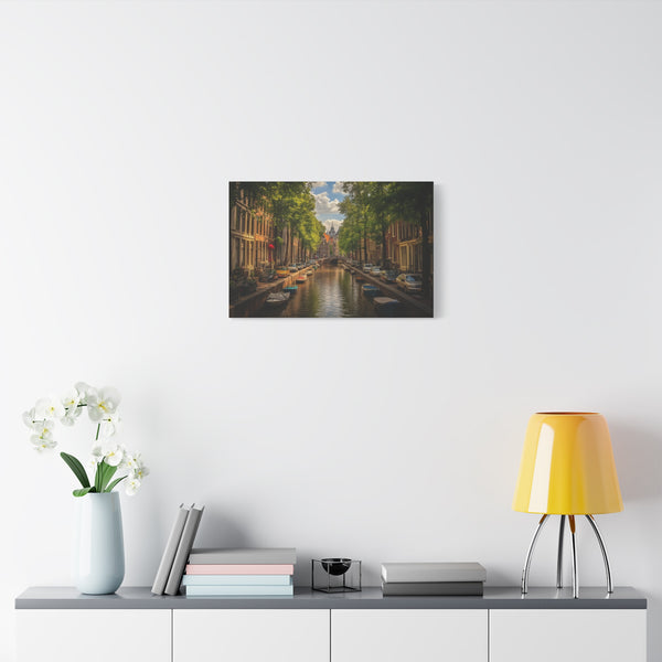 Amsterdam Golden Hour Canal Houses Painted Stretched Canvas Wall Art - View 4 | Prints With Passion