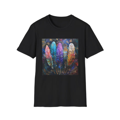 Free Spirit's Flight: A Bohemian Feather Tapestry | T-Shirt | DTG, Men's Clothing, Regular fit, T-Shirts, Unisex, Women's Clothing | Prints with Passion