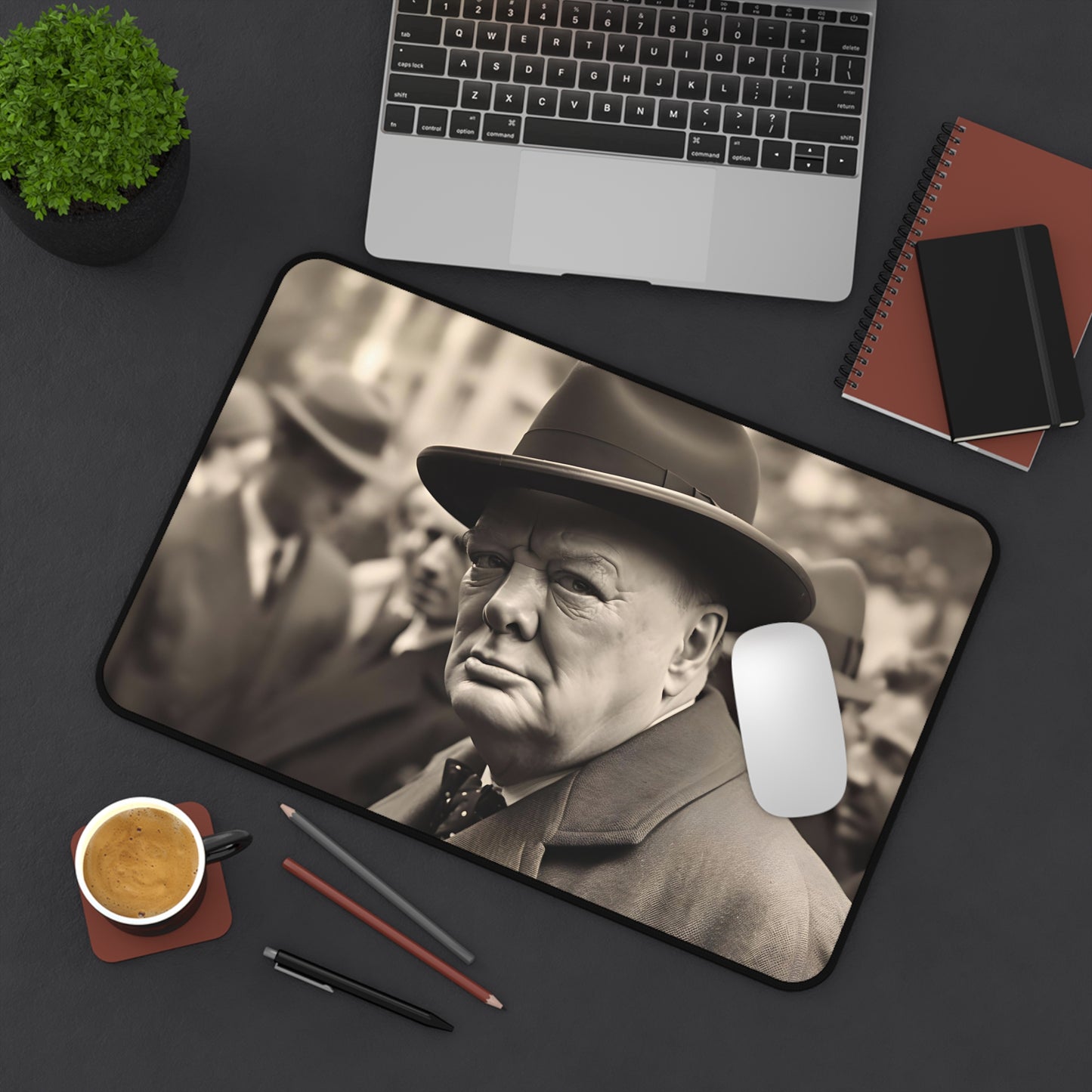 "Churchill's War Room Desk Mat - Transport yourself to WWII London with iconic leader design, ideal for history buffs"