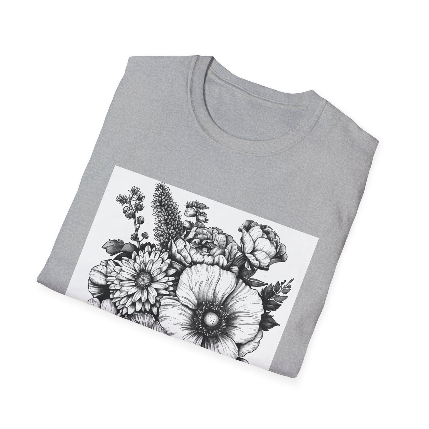 Blooming Brilliance: Hand-Drawn Floral T-shirt 
 Nature's Canvas: Hand-Drawn Botanical Symphony T-shirt