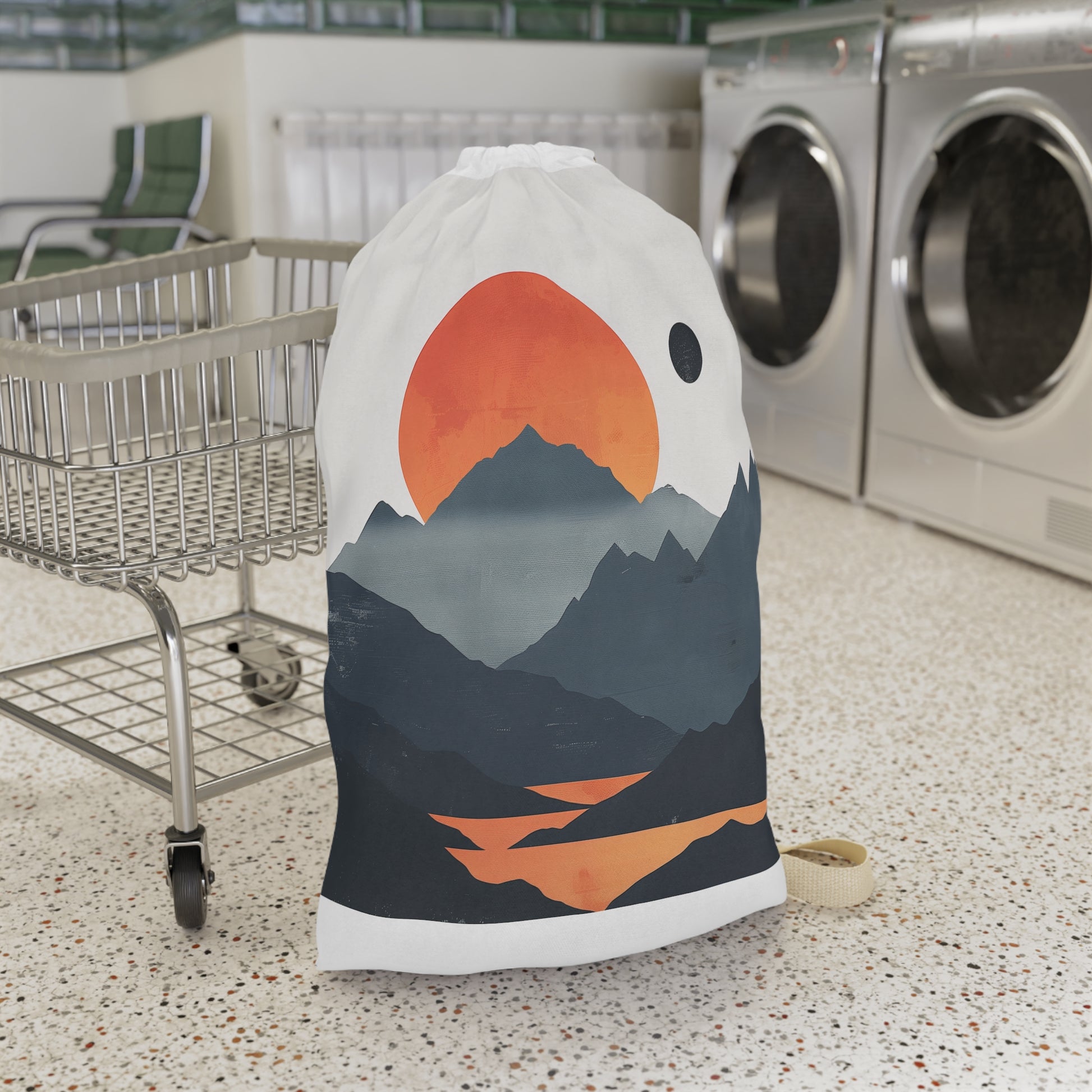 Serene mountain sunrise laundry bag for neat and easy organization in any space