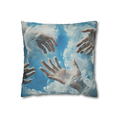 Painted Clouds Forming Human Hands Double-Sided Square Cushion Cover