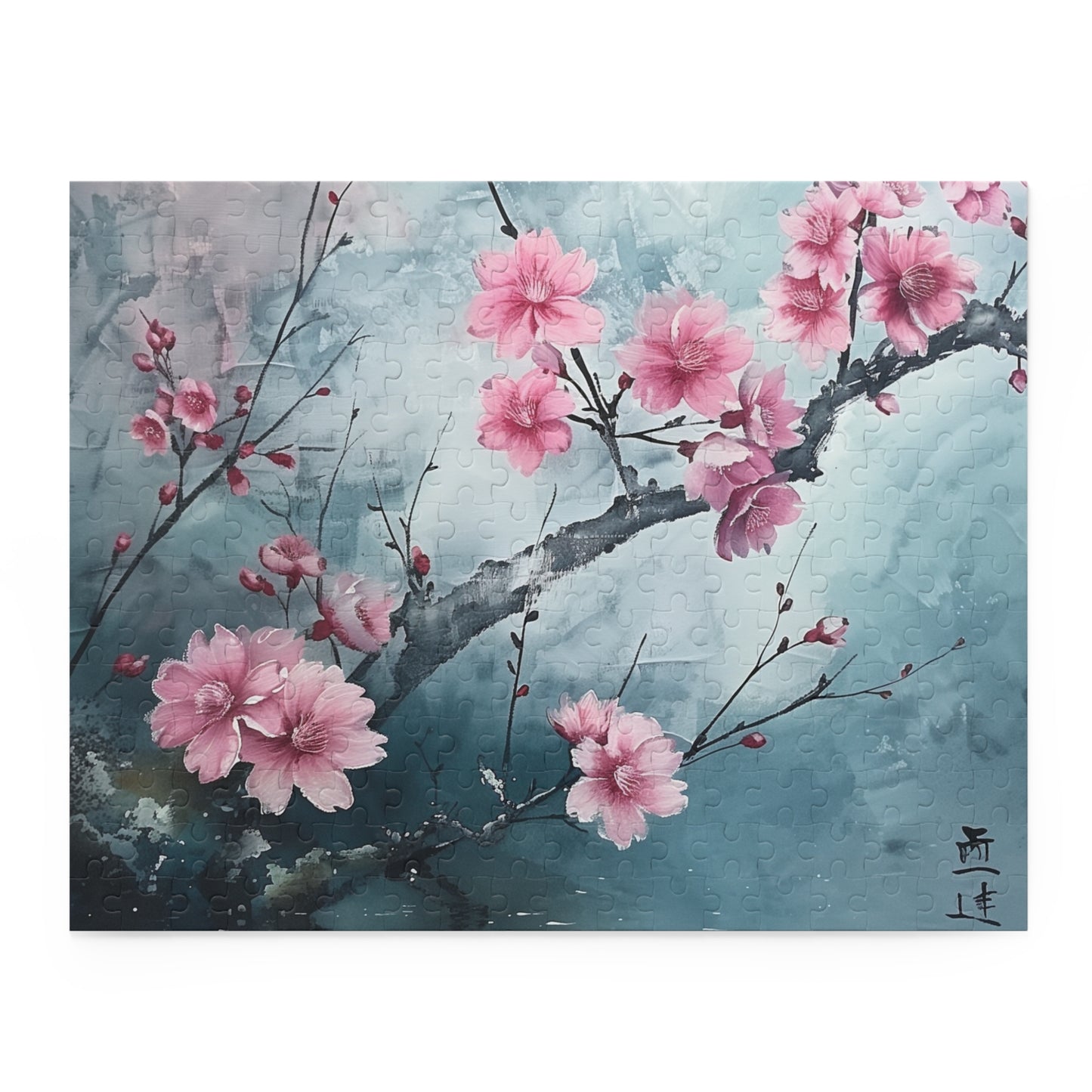 "Cherry Blossom Jigsaw Puzzle - Vibrant pink flowers against serene Japanese landscapes"