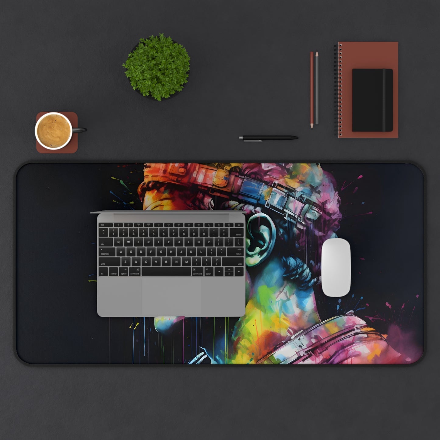 Vibrant Neon Caesar Watercolor Desk Mat - Stylish and Durable Workspace Surface