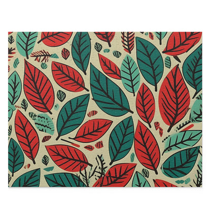 "Unique dirty ferret leaf jigsaw puzzle in modern green and red hues"