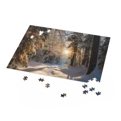 "Enchanting Winter Wonderland jigsaw puzzle with snowy forest scene and vibrant colors"