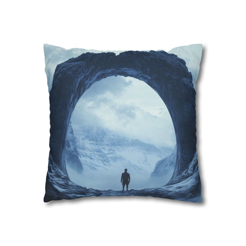 Portal Mirror Above Skyscrapers (Edition II) — 40×40 Cushion Cover — Double-Sided Back & Concealed Zip Detail