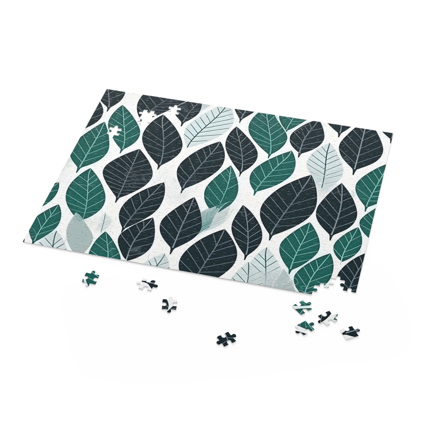 "Green Ferret Leaf Puzzle - Unique jigsaw with nature texture pattern in modern green hues, perfect for unwinding"