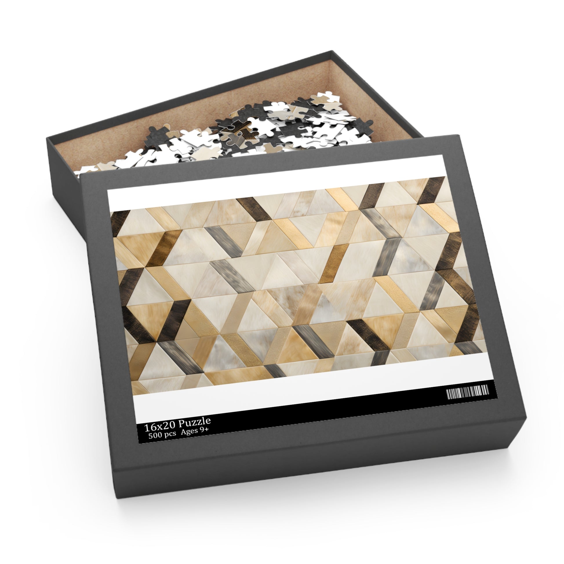 "Modern Cream and Gold Pearl Kilim Jigsaw Puzzle for Luxurious and Captivating Fun"