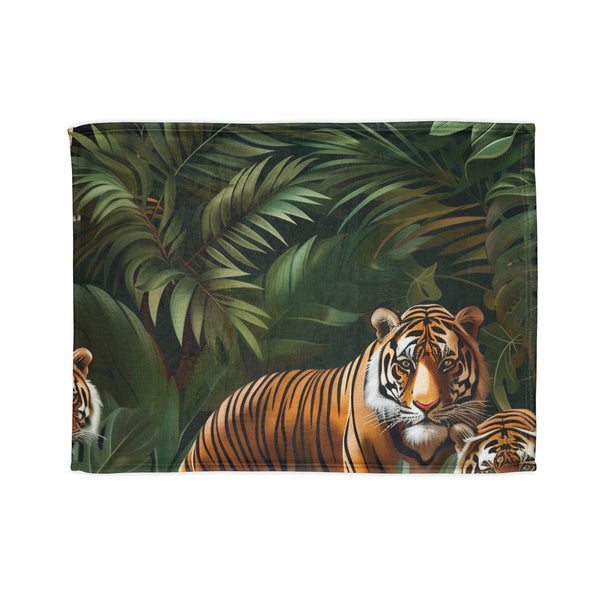 Tropical Jungle Safari Tiger Foliage Seamless Plush Fleece Throw Blanket - Front Hero View | Prints With Passion