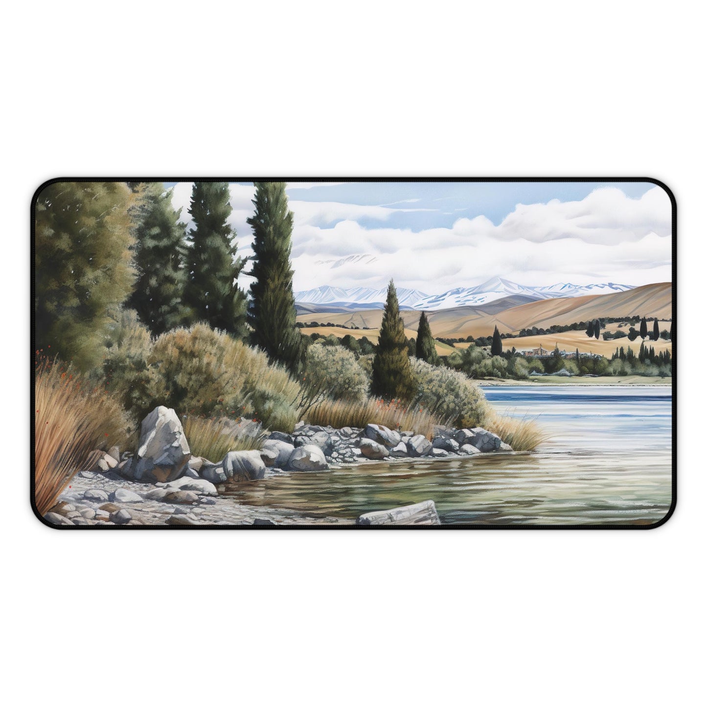 "New Zealand Lake Desk Mat - Tranquil workspace essential with serene lake scene"