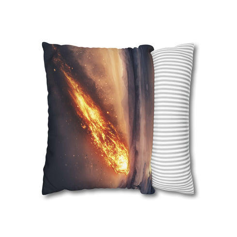 Burning Comet Crashing into Ice Lake (Edition II) — 40×40 Cushion Cover — Sofa & Living Room Lifestyle View