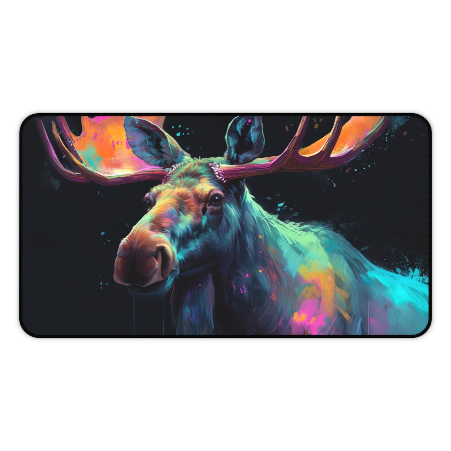 "Moose Watercolor Desk Mat - Rustic charm for your workspace, protect your desk with serene nature scene"