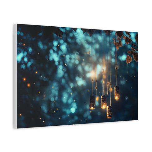 Mystical Wind Chimes Glowing in Night (Edition II) — Canvas Wall Art — Side Profile & Stretched Corner Detail