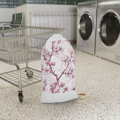 Cherry Blossom Laundry Bag - Soft pink and white hues, seamless pattern, stylishly contains dirty laundry