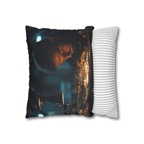 Watchmaker Assembling Time with Light (Edition II) — 40×40 Cushion Cover — Soft Brushed Fabric Texture Close-Up