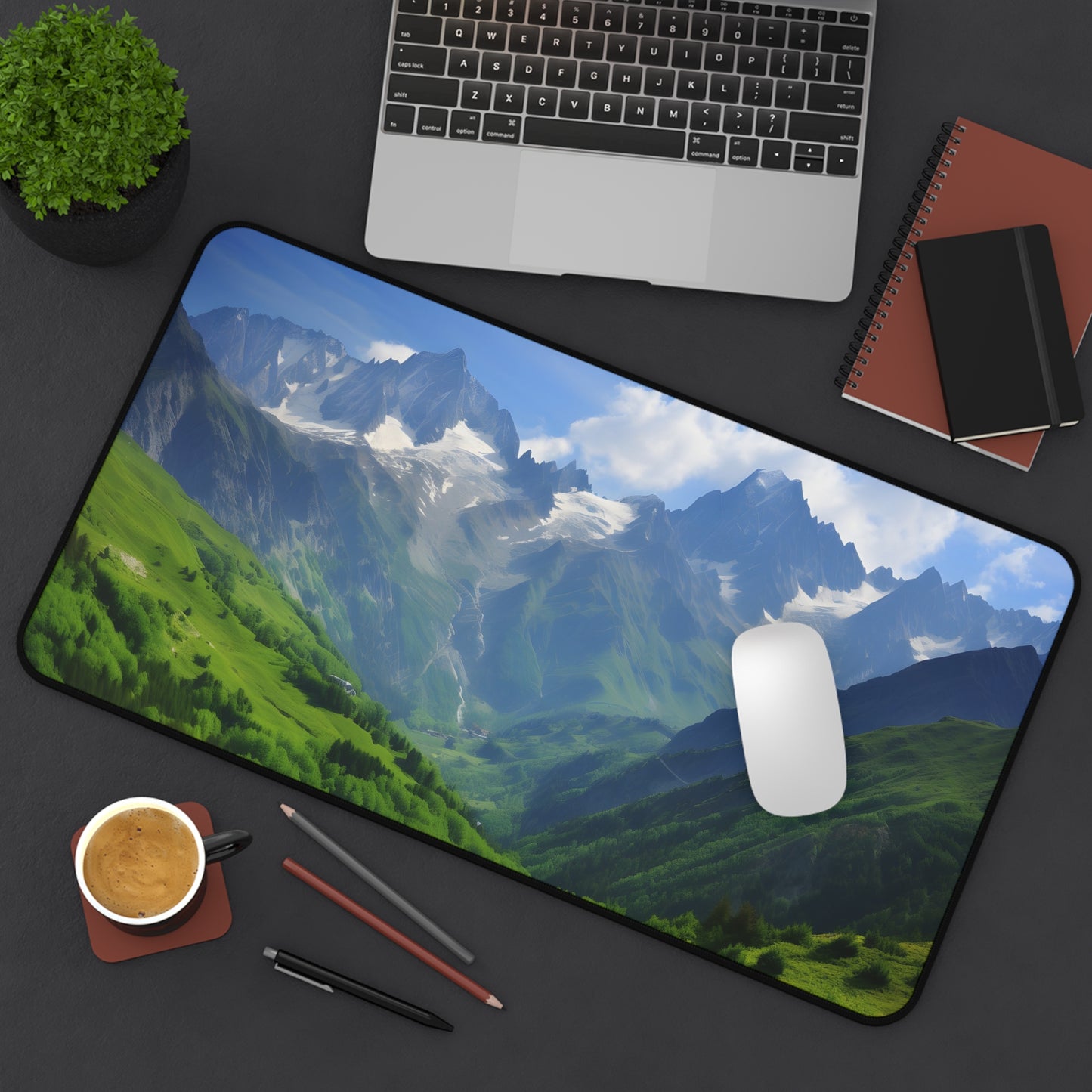 "Alpine Desk Mat Collection - Bring the French Alps to Your Workspace with Enchanting Mountain Views for a Serene Work Environment"